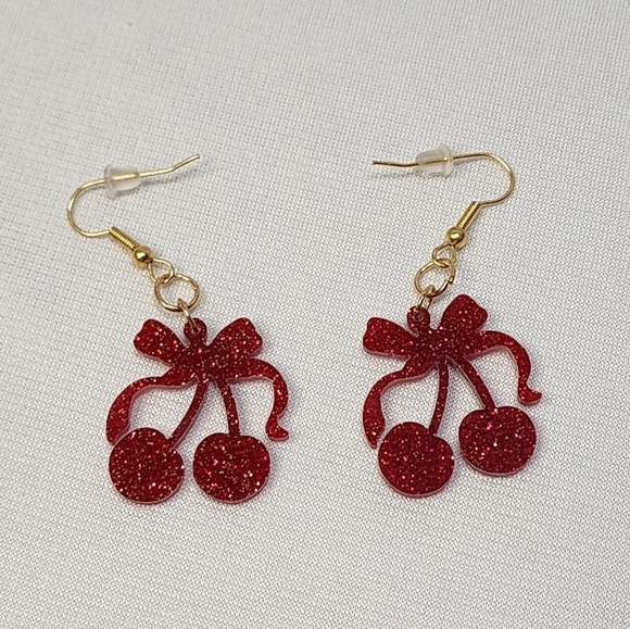 SHEIN Cherry Print Buff Sleeve On Or Off The Shoulder Top With Cherry Earrings - Picture 9 of 13